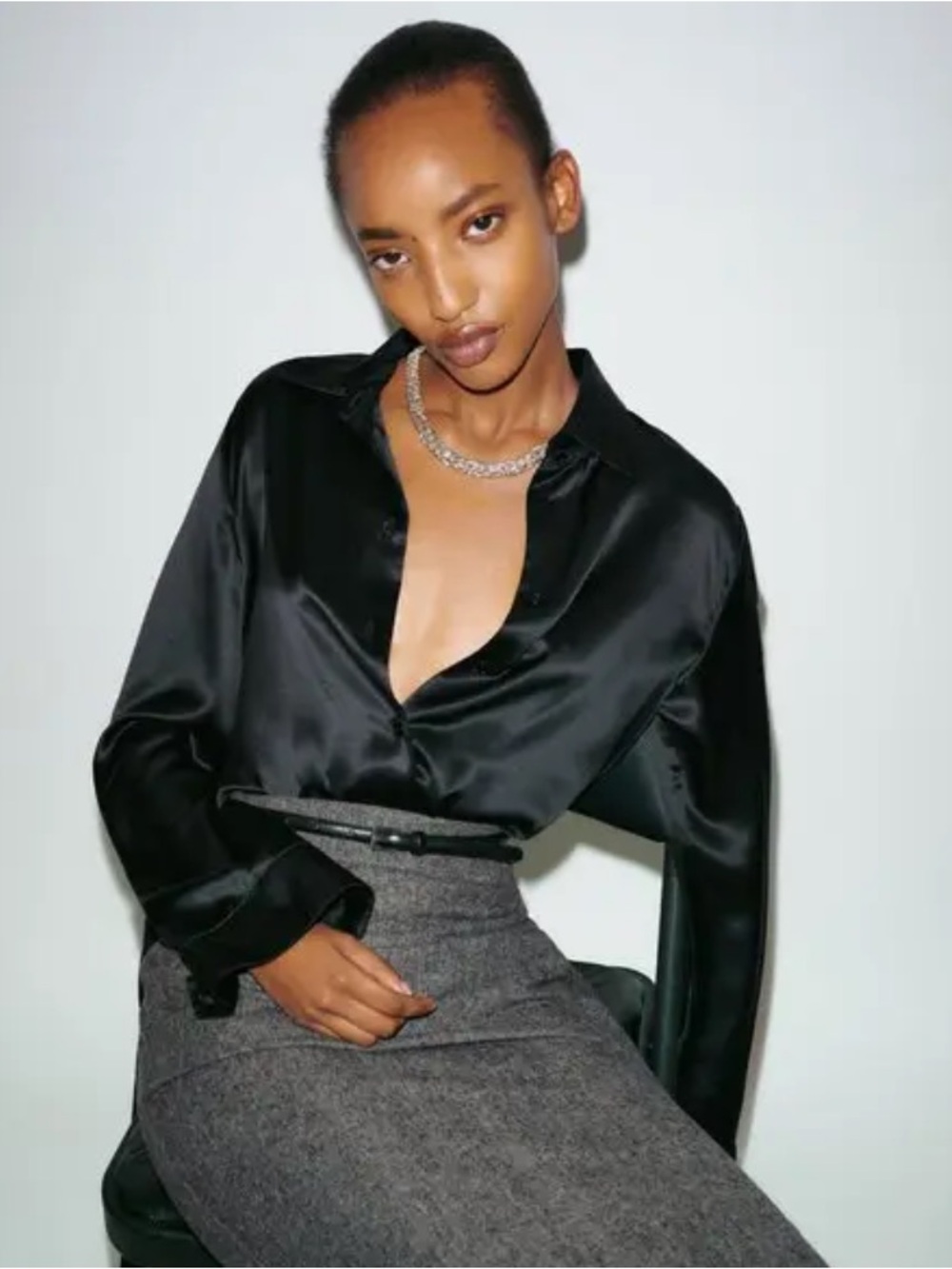 Reformation Alfie Relaxed Silk Shirt Black